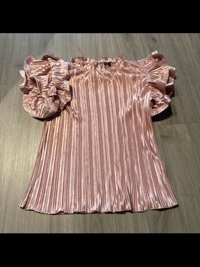 Pleated Pink Ruffle Sleeve Women's Top
